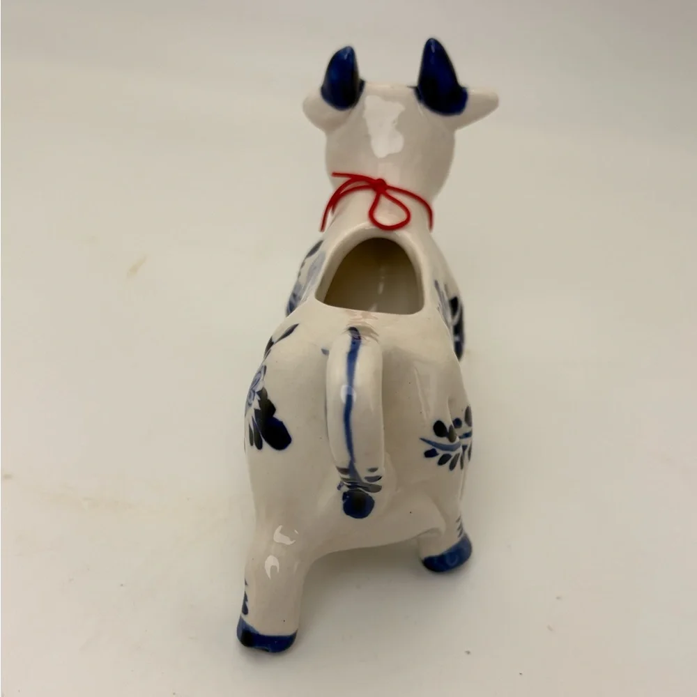 Charming Vintage Hand-painted  Delft Holland Blue and White Ceramic Cow Creamer